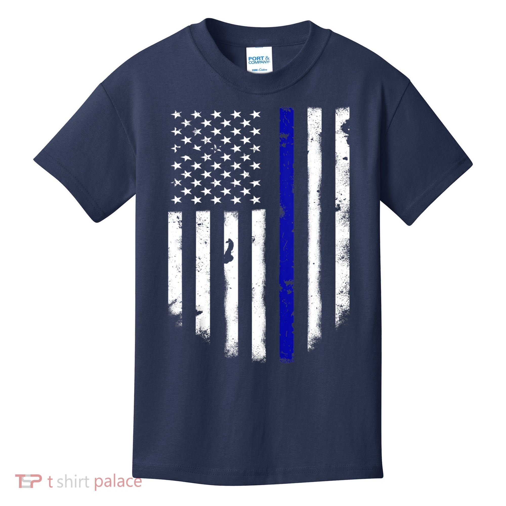 Thin Blue Line American Flag Shirt Cool Police Support Tee Kids T-Shirt