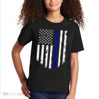 Thin Blue Line American Flag Shirt Cool Police Support Tee Kids T-Shirt thumb 2
