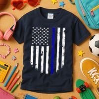 Thin Blue Line American Flag Shirt Cool Police Support Tee Kids T-Shirt thumb 3