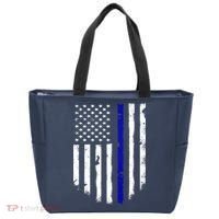 Thin Blue Line American Flag Shirt Cool Police Support Tee Tote Bag thumb 0