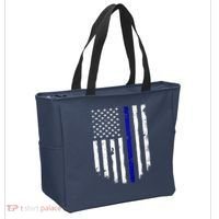 Thin Blue Line American Flag Shirt Cool Police Support Tee Tote Bag thumb 2