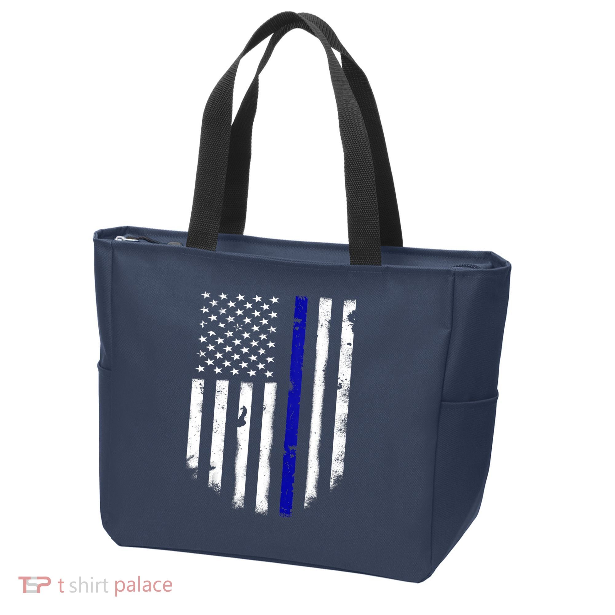 Thin Blue Line American Flag Shirt Cool Police Support Tee Tote Bag
