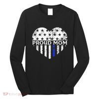 Thin Blue Line Heart Proud Police Mom Pro Law Enforcement Long Sleeve Shirt thumb 0