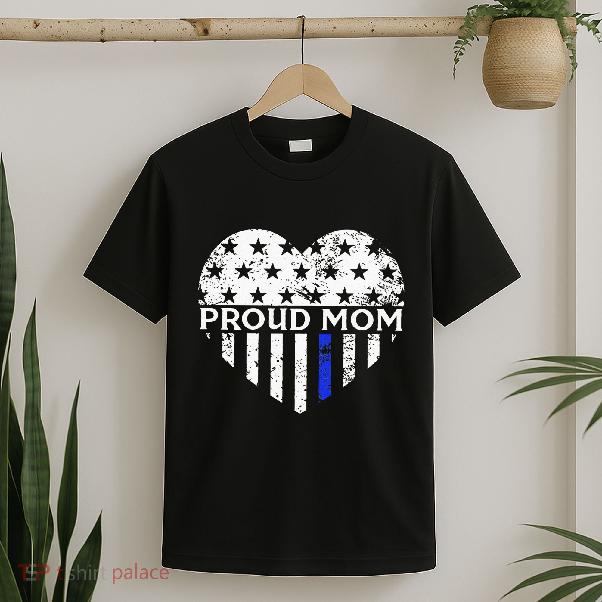 Thin Blue Line Heart Proud Police Mom Pro Law Enforcement T-Shirt