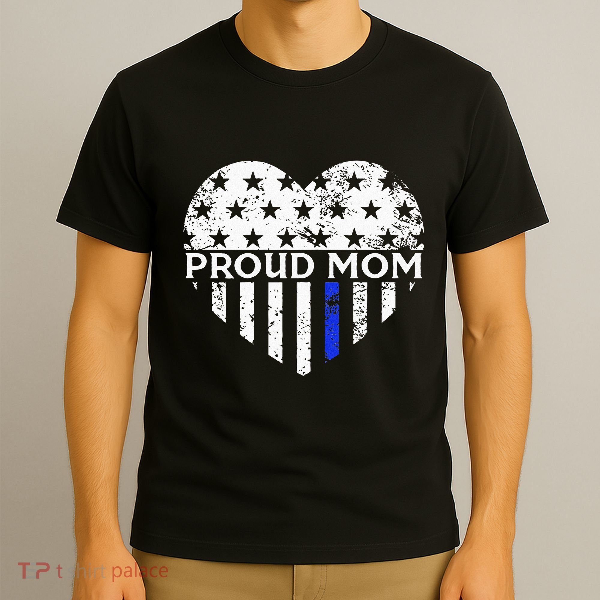 Thin Blue Line Heart Proud Police Mom Pro Law Enforcement T-Shirt