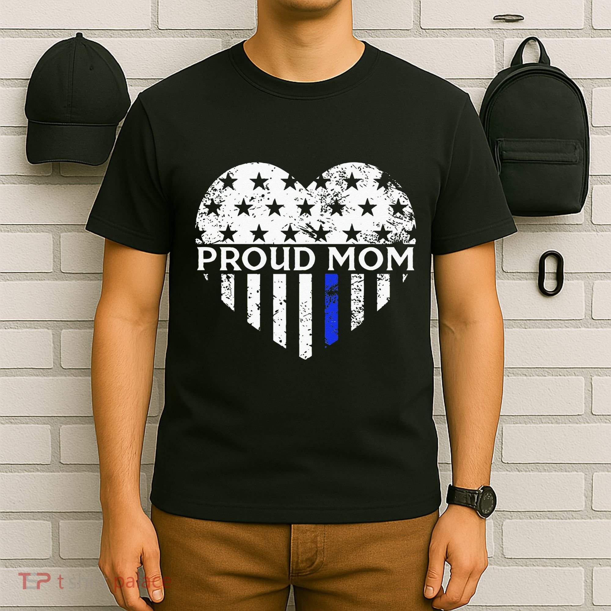 Thin Blue Line Heart Proud Police Mom Pro Law Enforcement T-Shirt