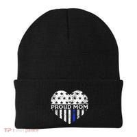 Thin Blue Line Heart Proud Police Mom Pro Law Enforcement Beanie thumb 0