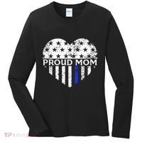 Thin Blue Line Heart Proud Police Mom Pro Law Enforcement Women's Long Sleeve Shirt thumb 0