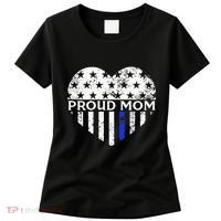 Thin Blue Line Heart Proud Police Mom Pro Law Enforcement Women's T-Shirt thumb 0