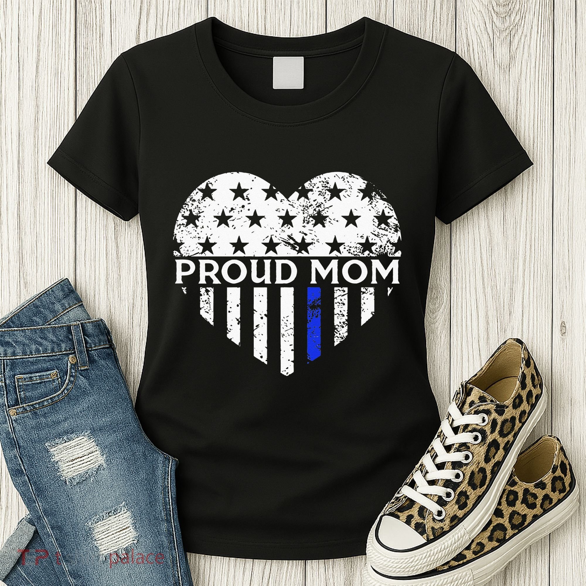 Thin Blue Line Heart Proud Police Mom Pro Law Enforcement Women's T-Shirt