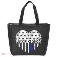 Thin Blue Line Heart Proud Police Mom Pro Law Enforcement Tote Bag thumb 0