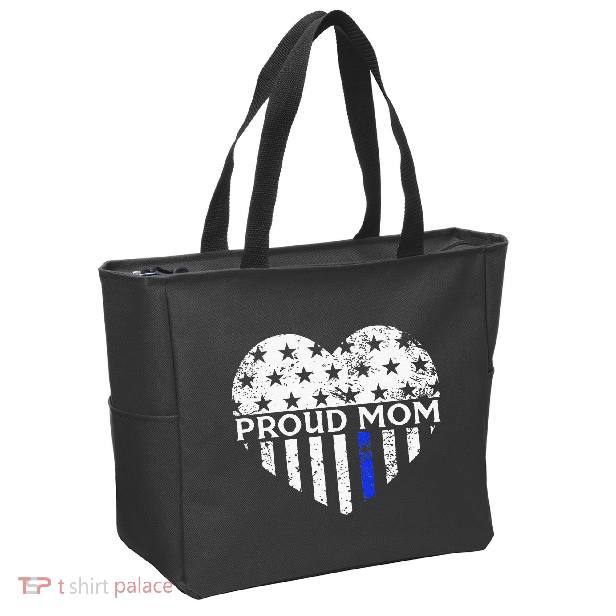 Thin Blue Line Heart Proud Police Mom Pro Law Enforcement Tote Bag
