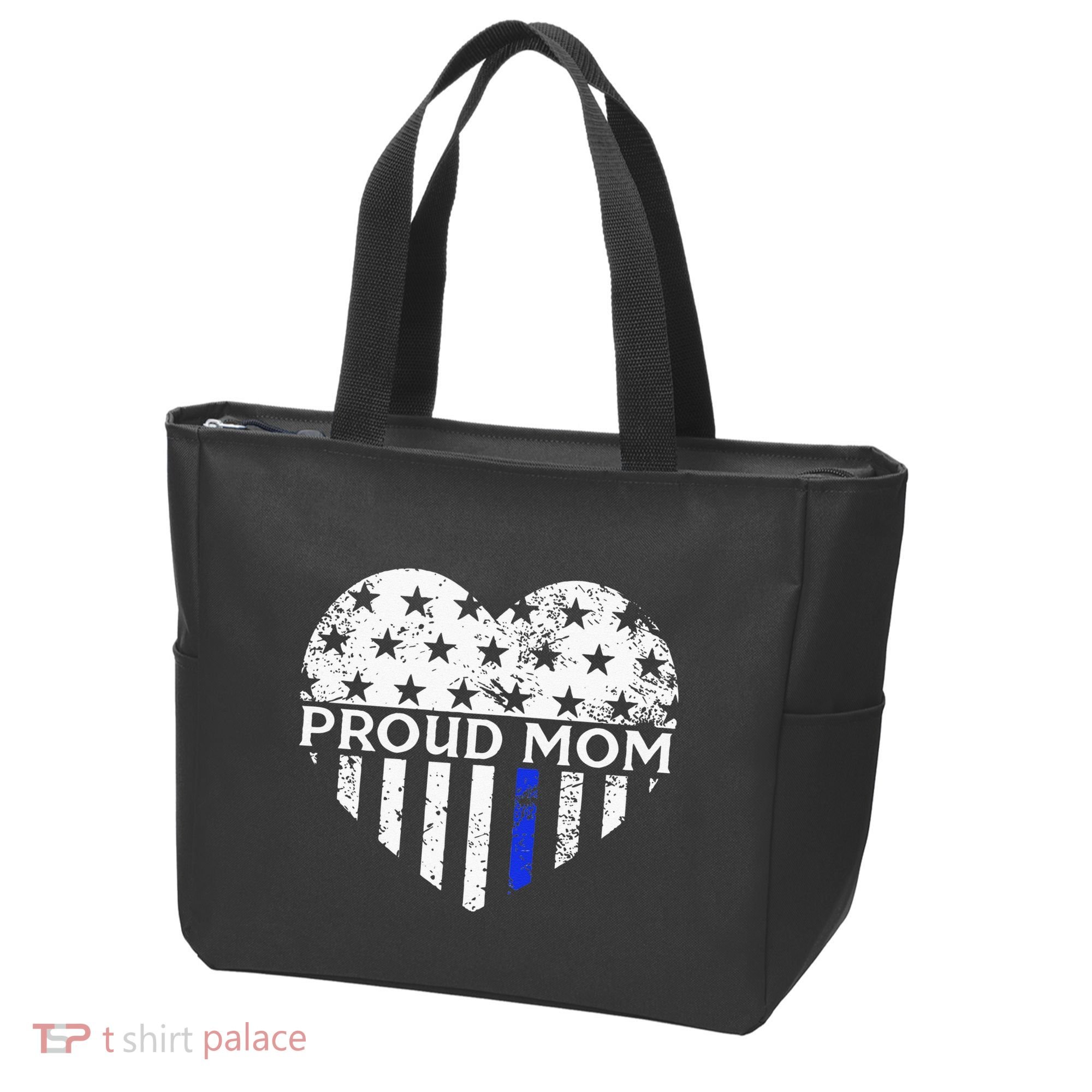 Thin Blue Line Heart Proud Police Mom Pro Law Enforcement Tote Bag