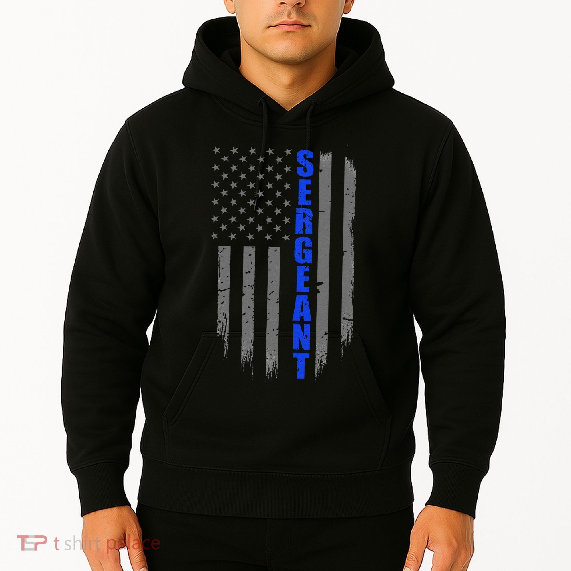 Thin Blue Line Flag For Police Sergeant Hoodie