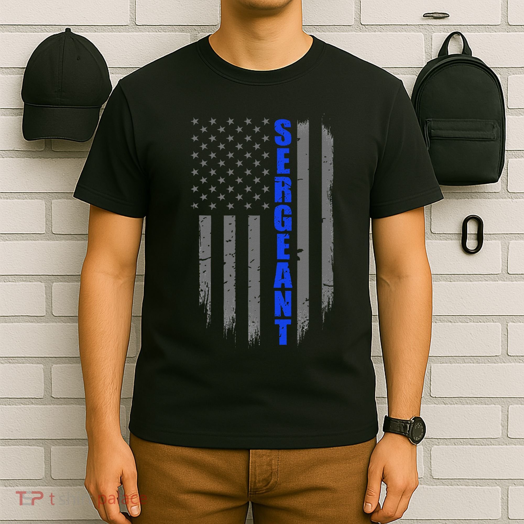 Thin Blue Line Flag For Police Sergeant T-Shirt