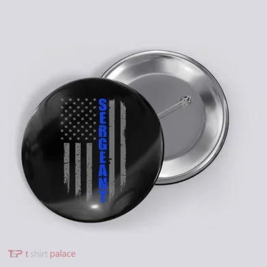 Thin Blue Line Flag For Police Sergeant Button