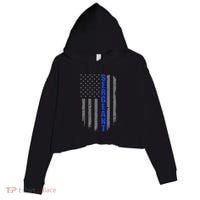 Thin Blue Line Flag For Police Sergeant Crop Fleece Hoodie thumb 0