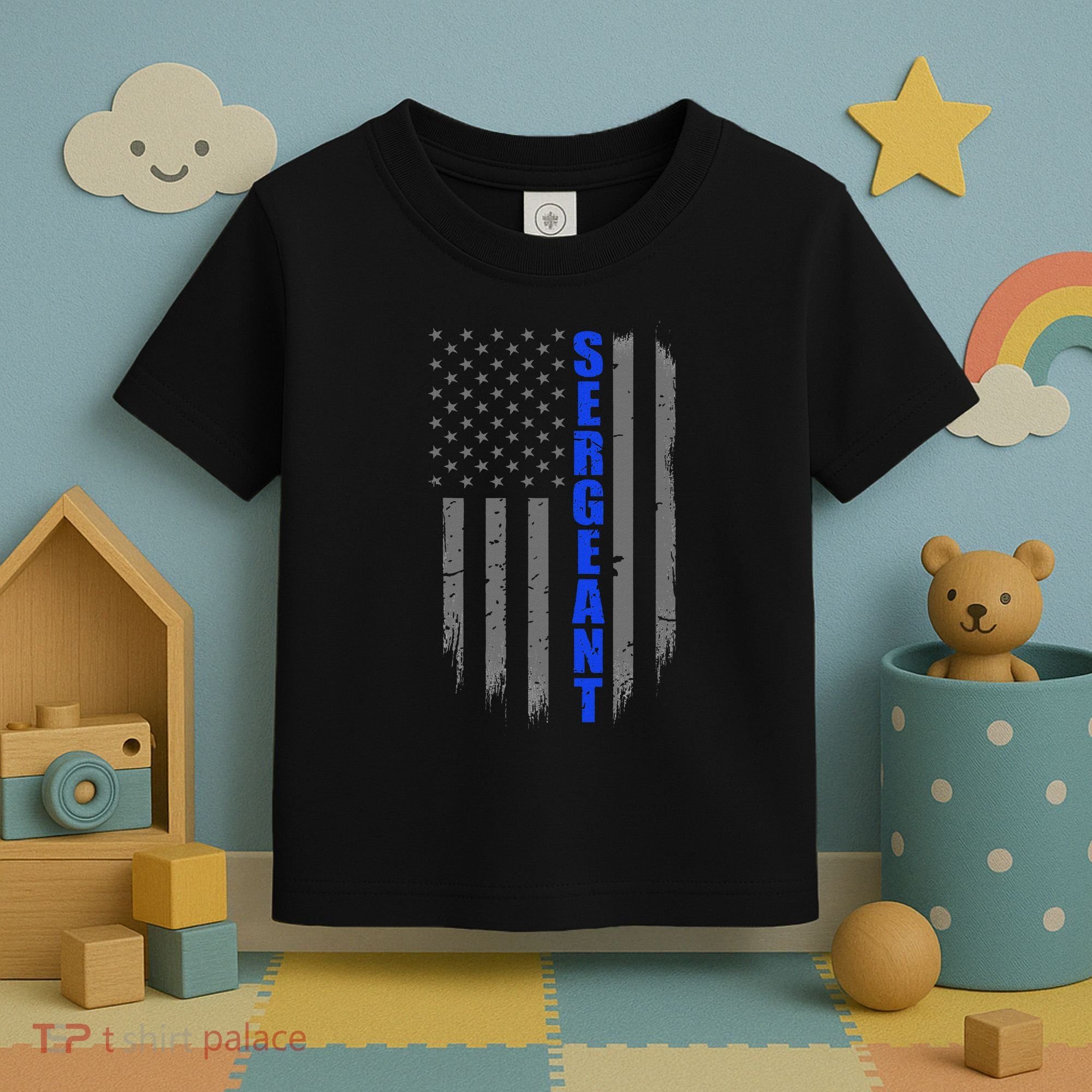 Thin Blue Line Flag For Police Sergeant Toddler T-Shirt