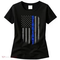 Thin Blue Line Flag For Police Sergeant Women's T-Shirt thumb 0