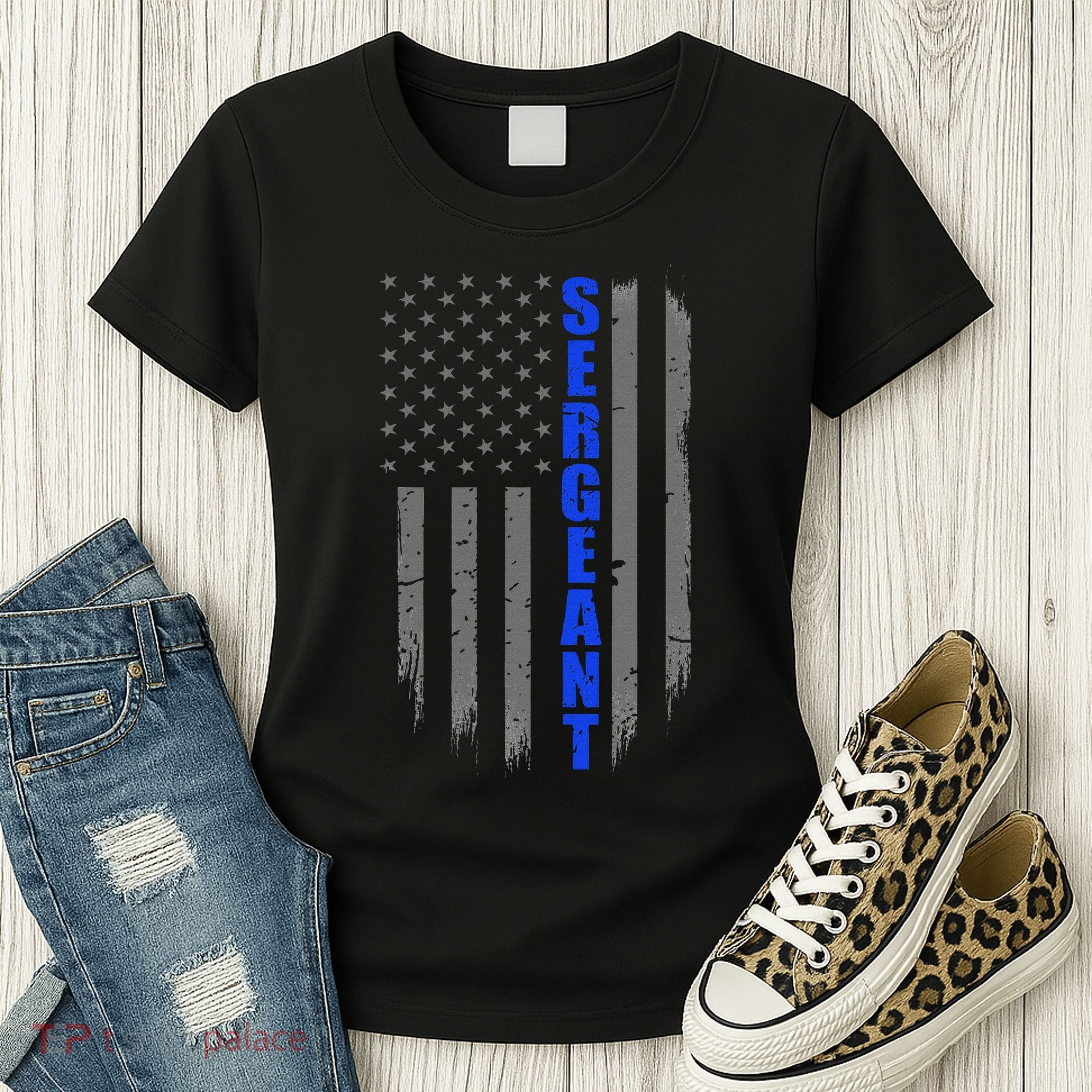 Thin Blue Line Flag For Police Sergeant Women's T-Shirt
