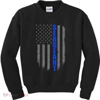 Thin Blue Line Flag For Police Sergeant Kids Sweatshirt thumb 0