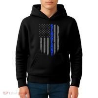 Thin Blue Line Flag For Police Sergeant Kids Hoodie thumb 4