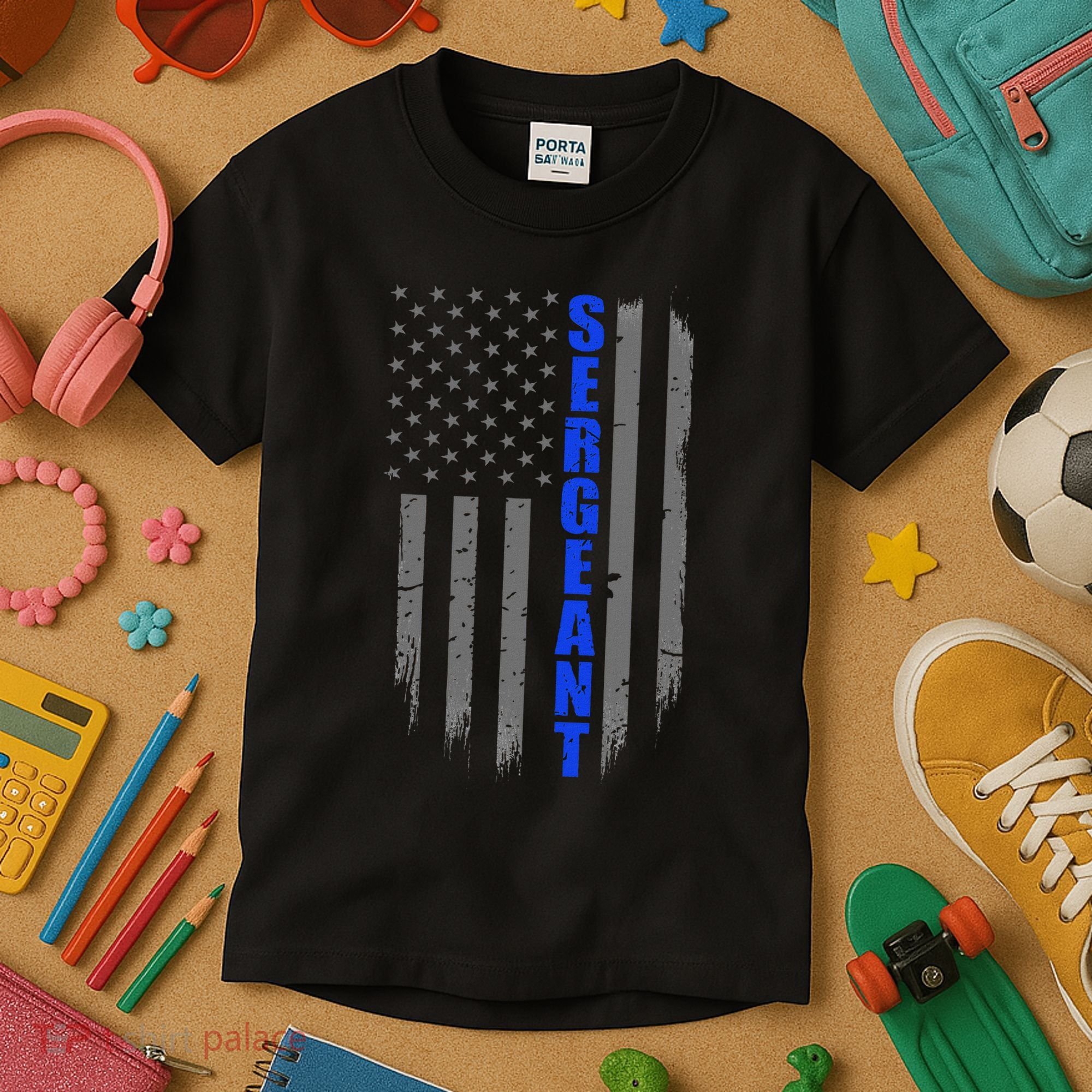 Thin Blue Line Flag For Police Sergeant Kids T-Shirt