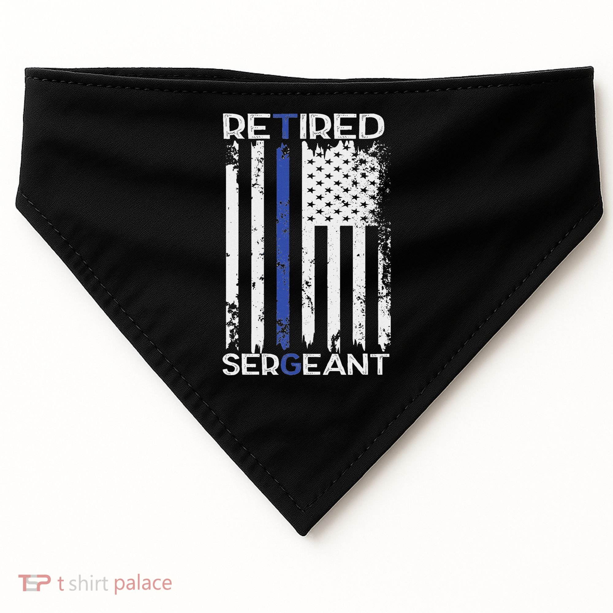 Thin Blue Line Retired Police Sergeant Retirement Gift USA-Made Doggie Bandana