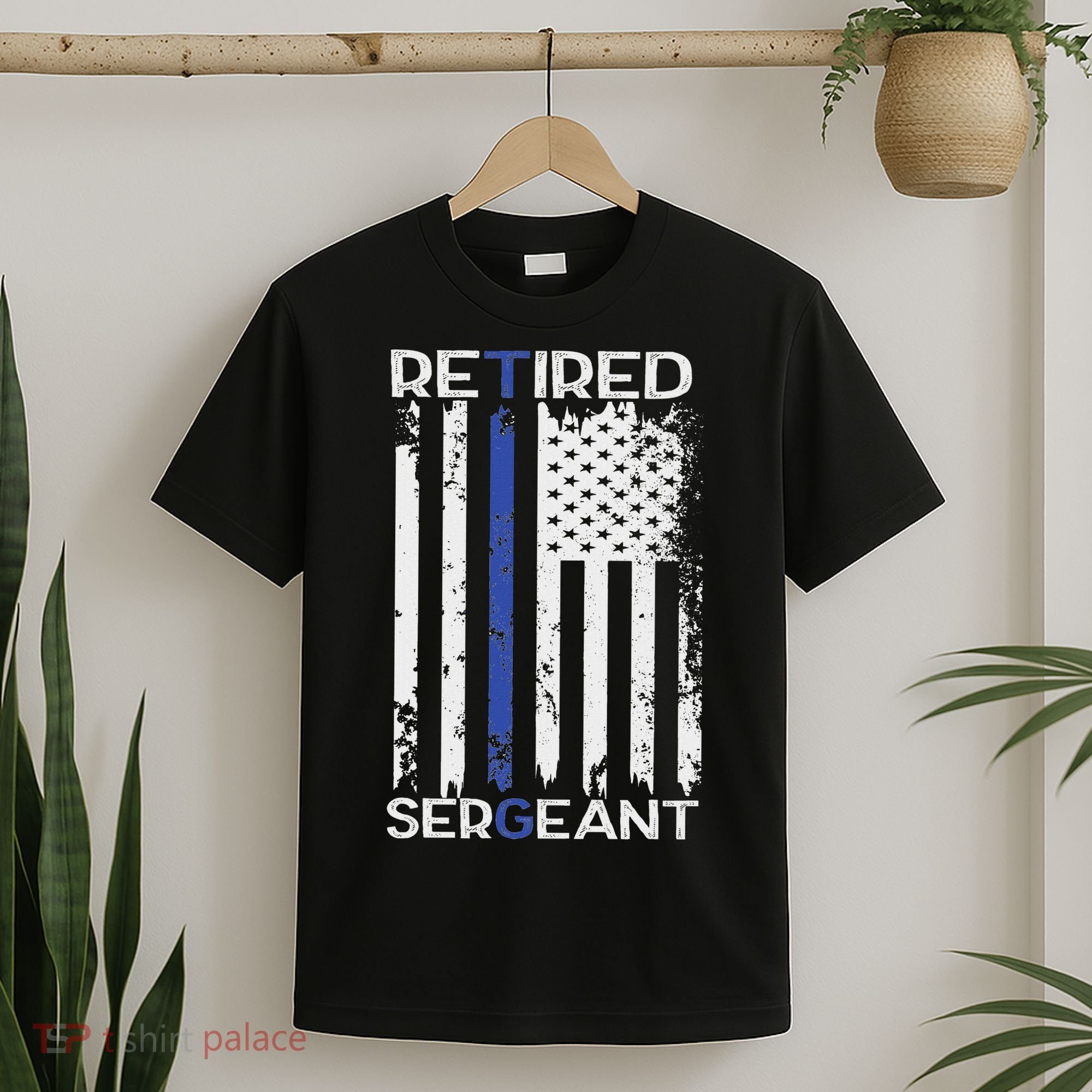 Thin Blue Line Retired Police Sergeant Retirement Gift T-Shirt