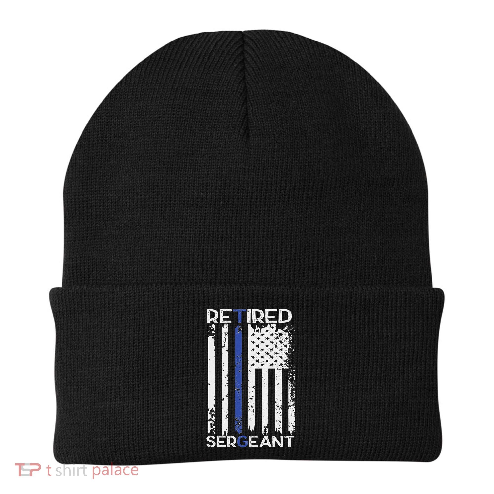 Thin Blue Line Retired Police Sergeant Retirement Gift Beanie