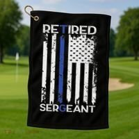 Thin Blue Line Retired Police Sergeant Retirement Gift Golf Towel thumb 1