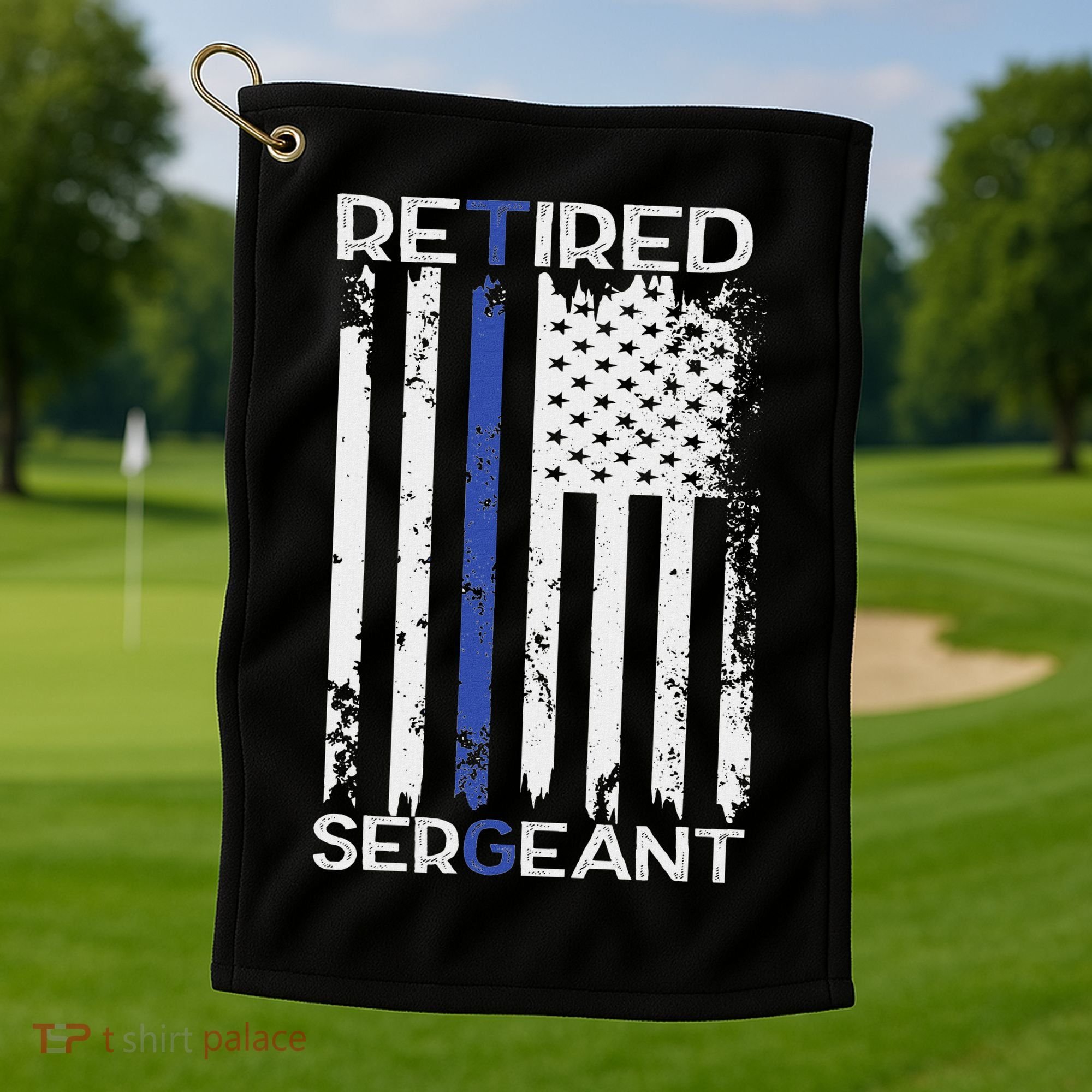 Thin Blue Line Retired Police Sergeant Retirement Gift Golf Towel