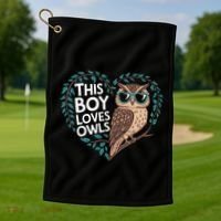 This Boy Loves Owls Cute Owl Valentines Day Golf Towel thumb 1