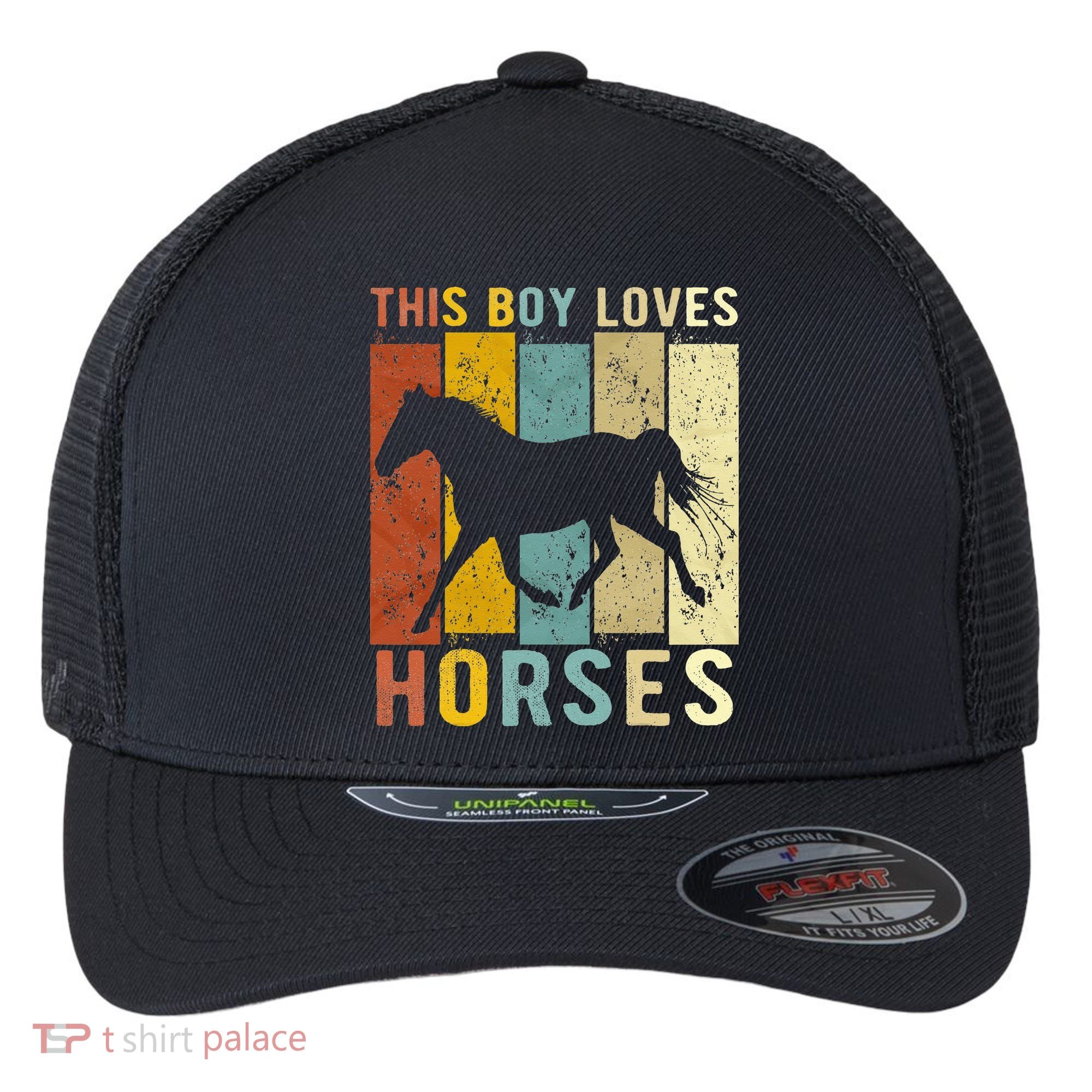 This Boy Loves Horses Horse Flexfit Unipanel Trucker Cap