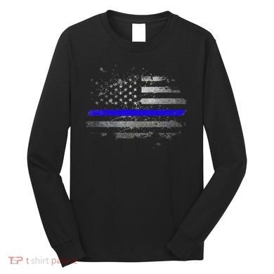 Thin Blue Line Vintage Usa Flag Patriots Long Sleeve Shirt