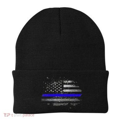 Thin Blue Line Vintage Usa Flag Patriots Beanie