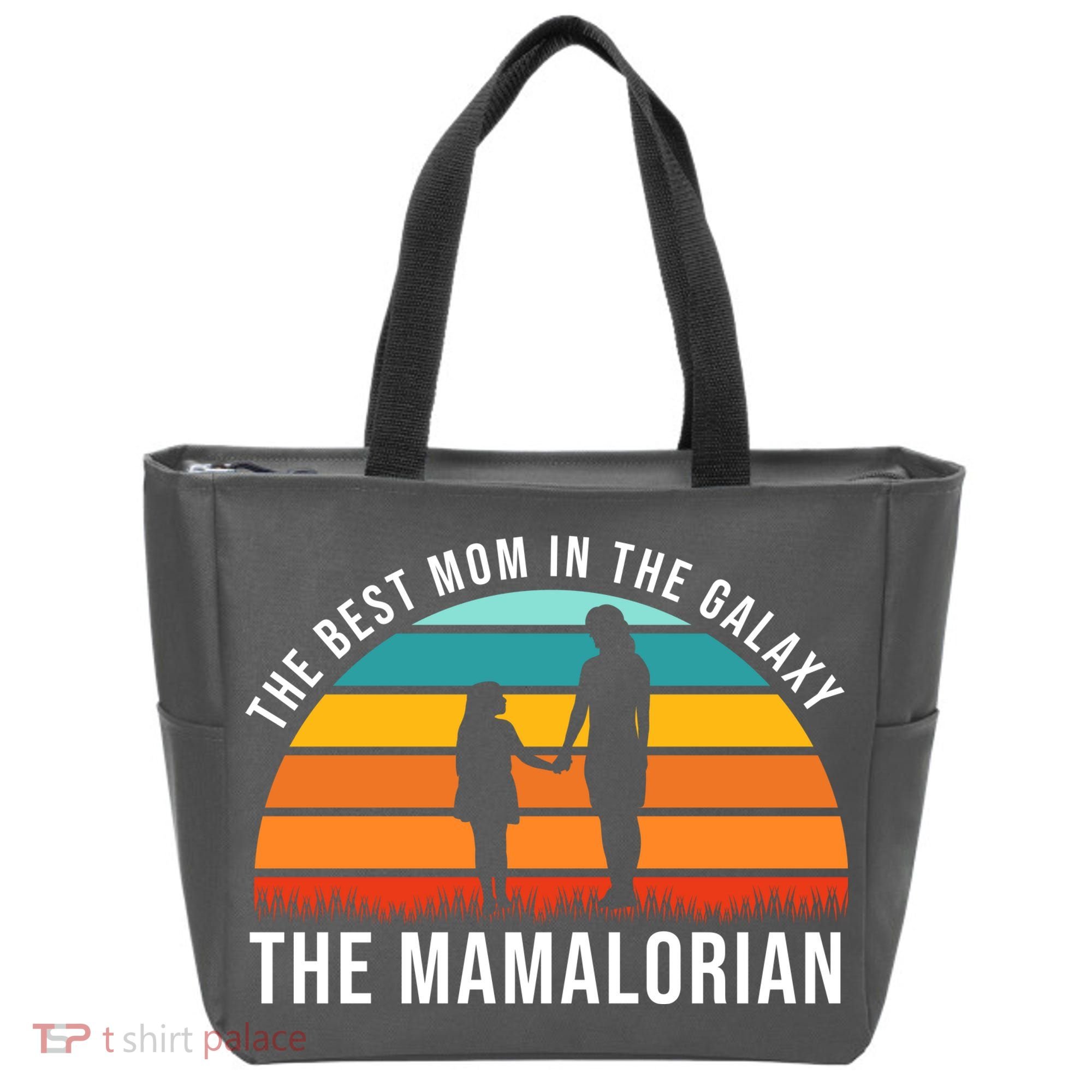 The Best Mom In The Galaxy The Mamalorian Retro Sunset Tote Bag