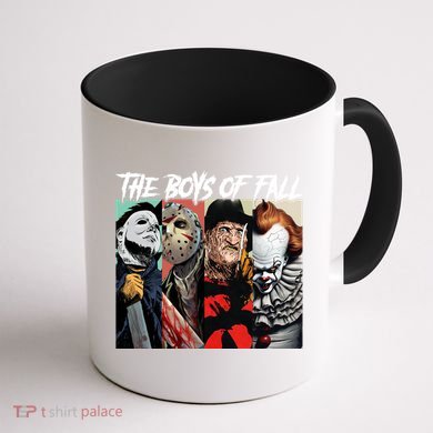 The Boy Of Fall Michael Jason Freddy Pennywise Halloween Horror Character Coffee Mug back