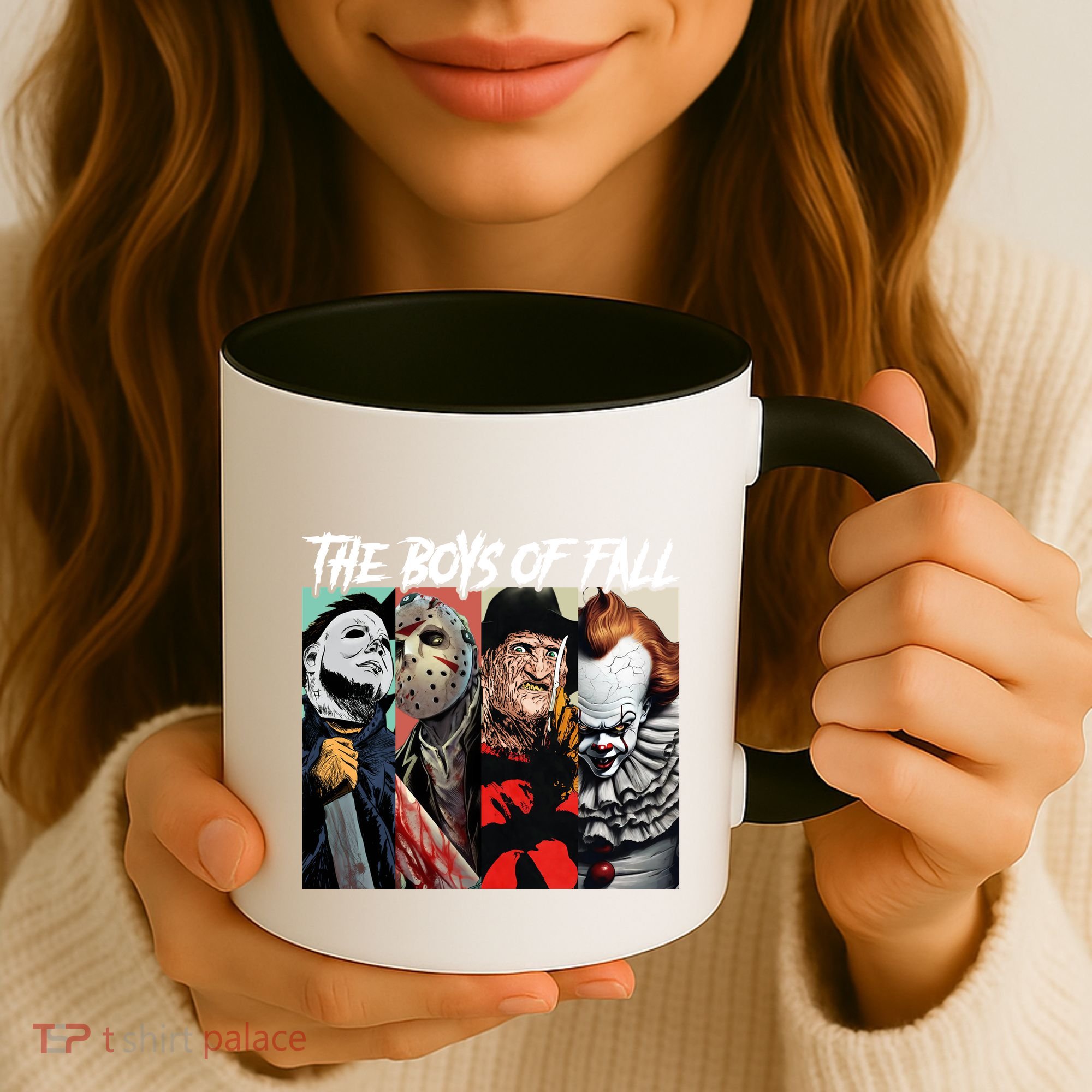 The Boy Of Fall Michael Jason Freddy Pennywise Halloween Horror Character Coffee Mug