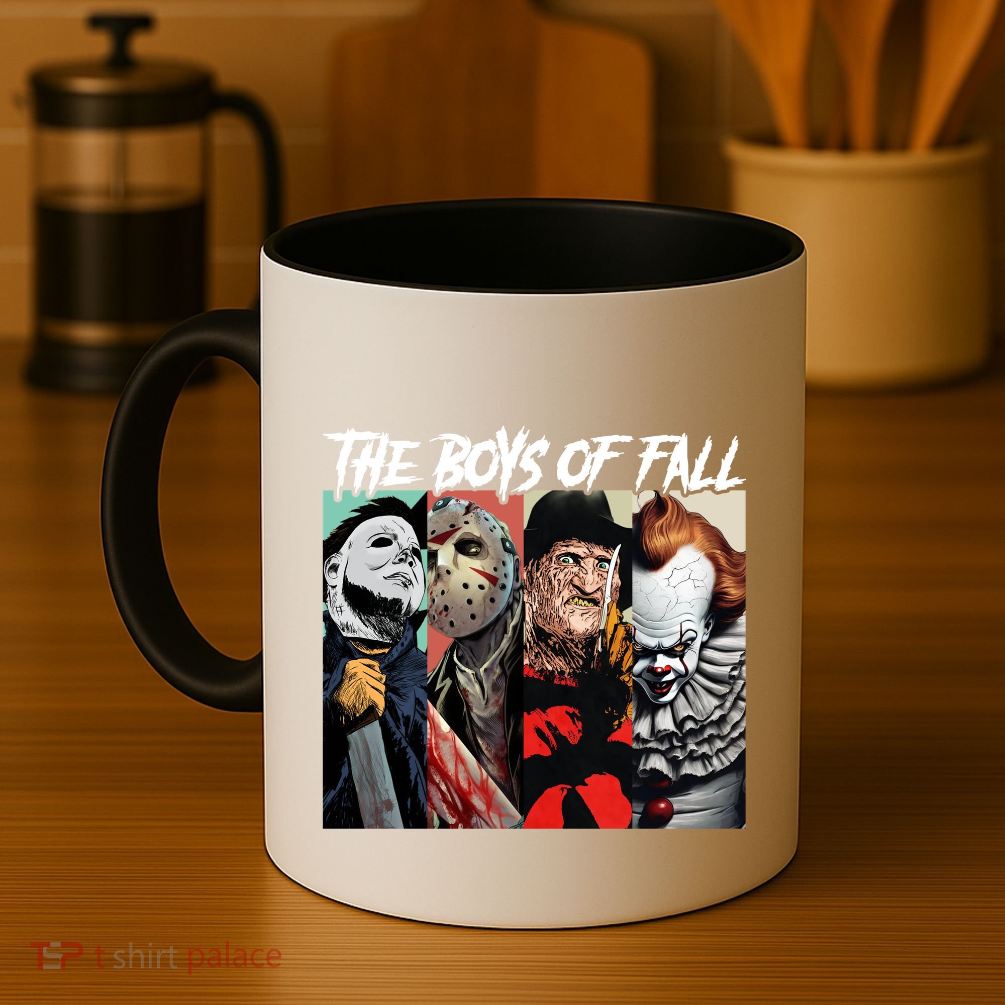 The Boy Of Fall Michael Jason Freddy Pennywise Halloween Horror Character Coffee Mug