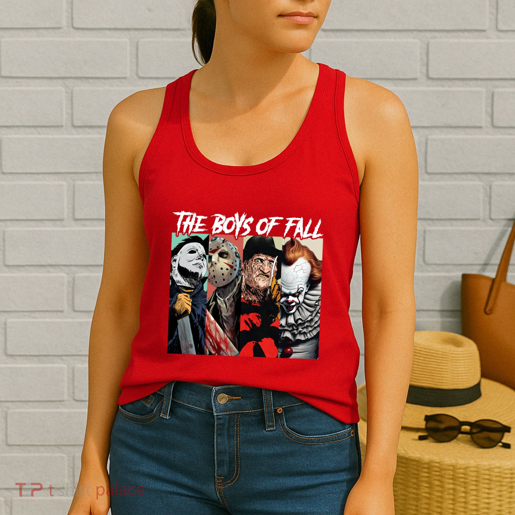 The Boy Of Fall Michael Jason Freddy Pennywise Halloween Horror Character Women's Tank Top