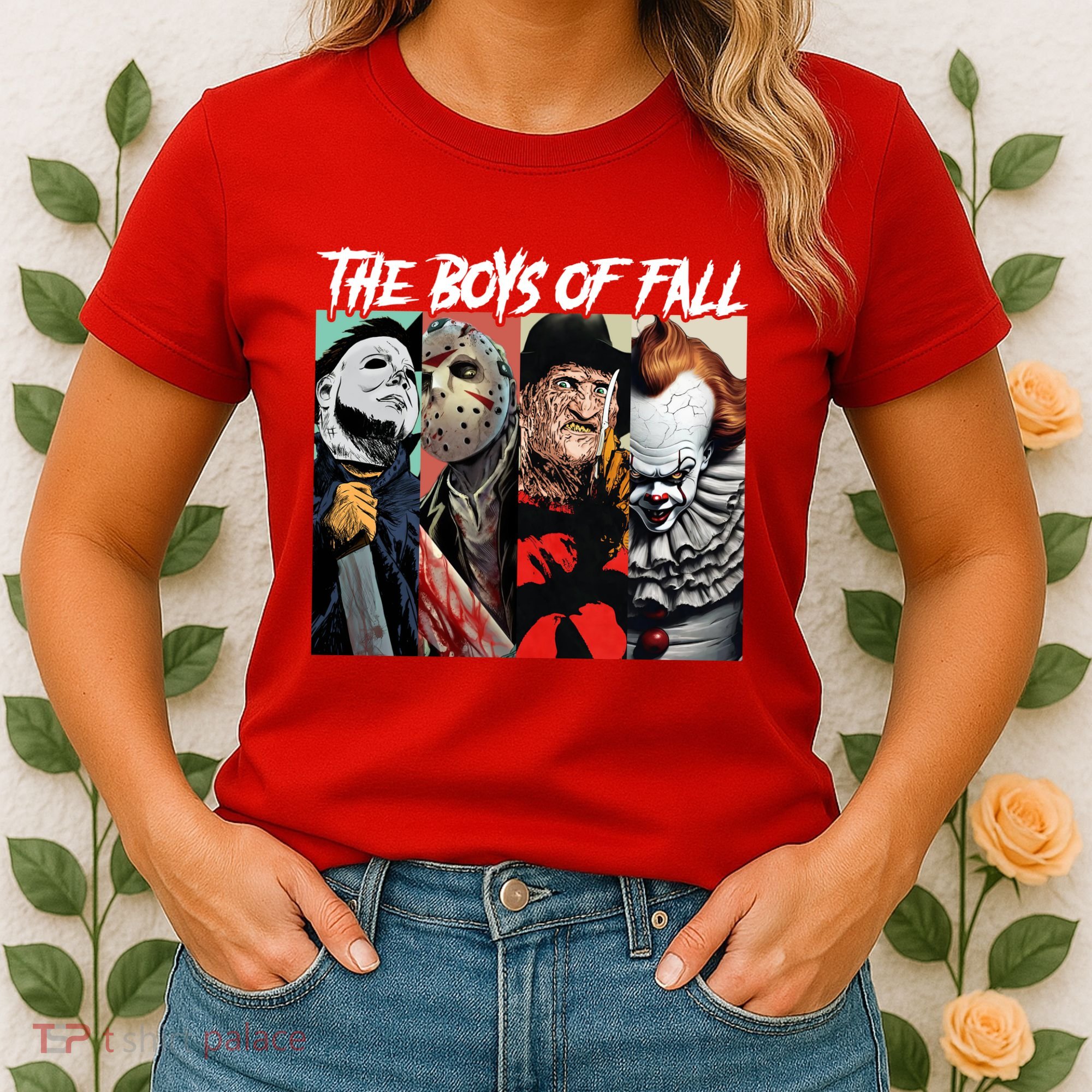 The Boy Of Fall Michael Jason Freddy Pennywise Halloween Horror Character Women's T-Shirt