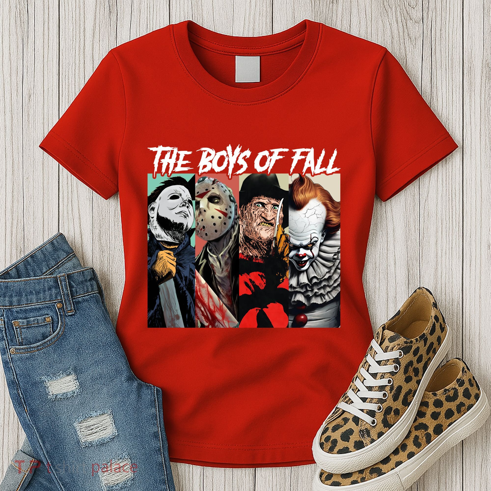 The Boy Of Fall Michael Jason Freddy Pennywise Halloween Horror Character Women's T-Shirt
