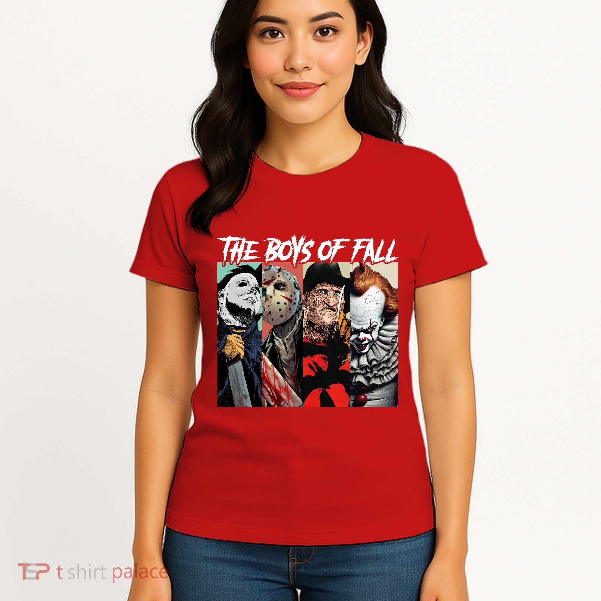 The Boy Of Fall Michael Jason Freddy Pennywise Halloween Horror Character Women's T-Shirt