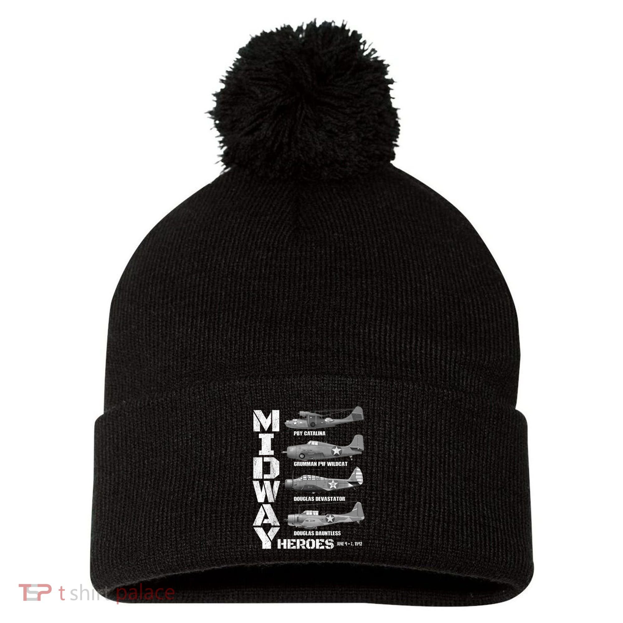 The Battle Of Midway Plane Spotting American WW2 Planes Pom Pom 12in Knit Beanie