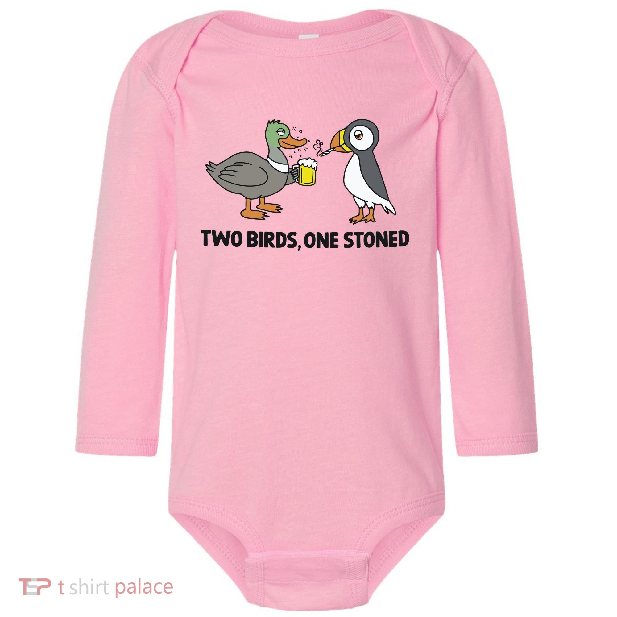 Two Birds One Stoned Baby Long Sleeve Bodysuit