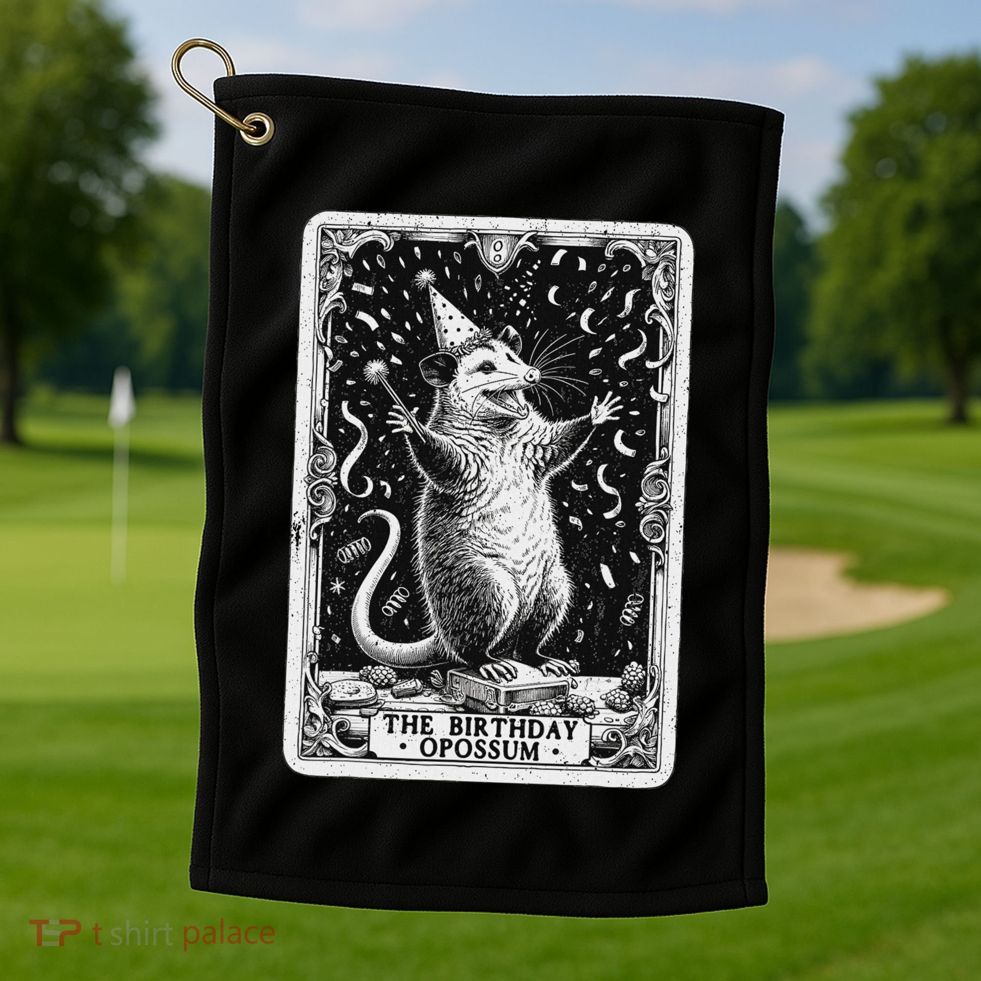The Birthday Opossum Tarot Card Opossum Golf Towel