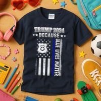 Trump Because Police Lives Matter Thin Blue Line Kids T-Shirt thumb 3
