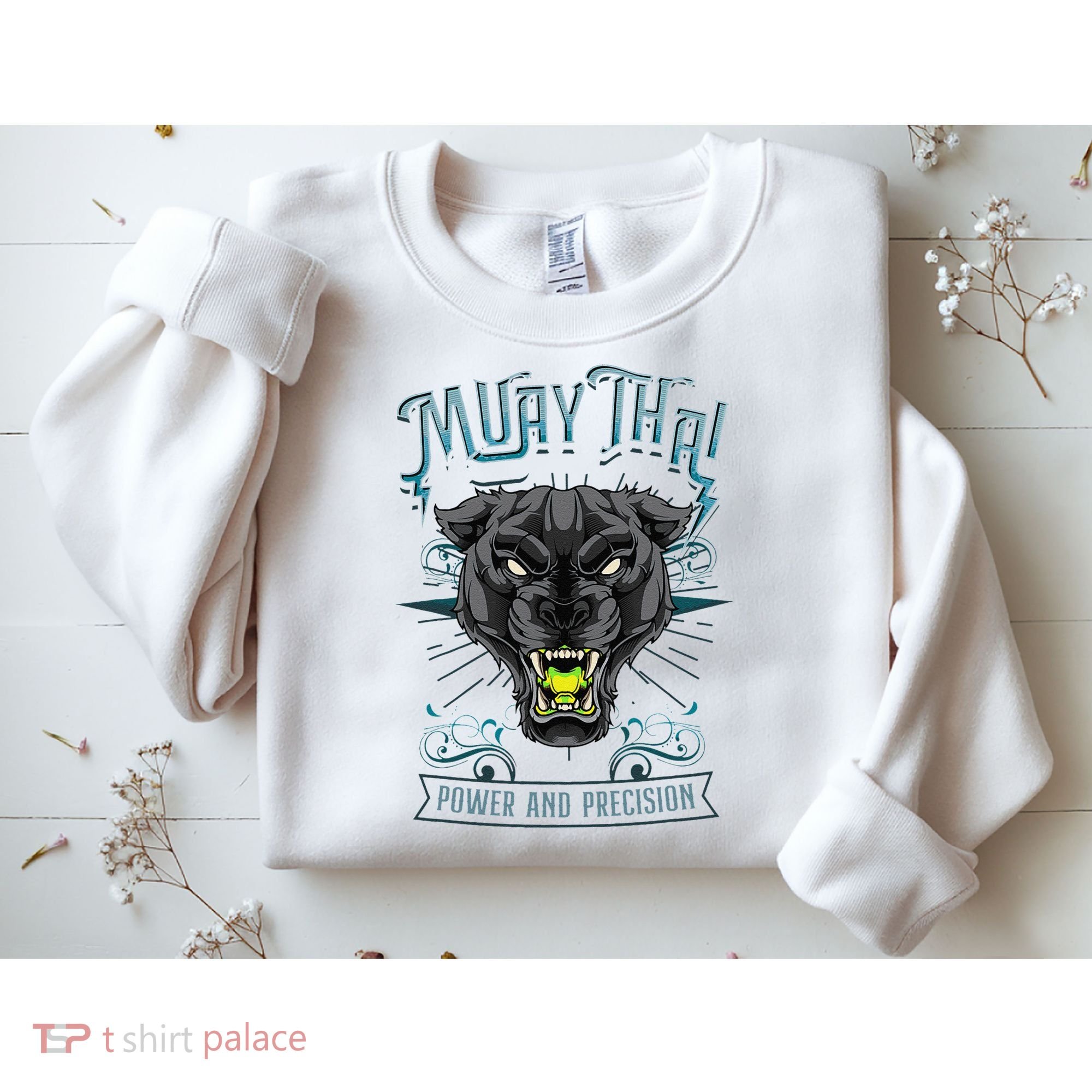 Thai Boxing Power And Precision Muay Thai And Panther Sweatshirt
