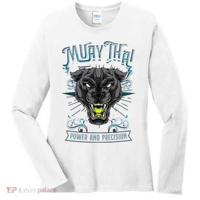 Thai Boxing Power And Precision Muay Thai And Panther Women's Long Sleeve Shirt